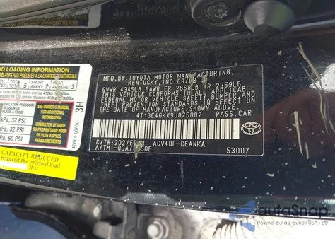 2009 Toyota Camry Le из США, поврежденный, VIN 4T1BE46KX9U875002